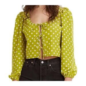 LEVI'S Sweet Daisy Green Floral Tie Front Blouse Puffed Sleeve (Small)